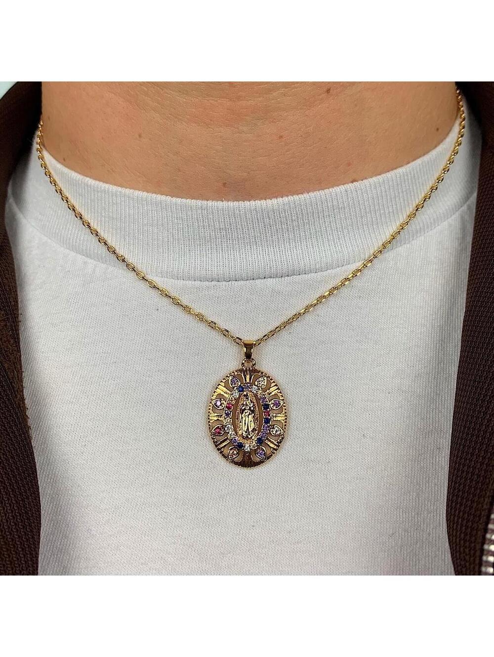 Y2K Gold Rhinestone Circle Chain Necklace